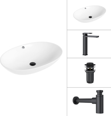 Умывальник со смесителем Lauter 21709 + Cascade 21СК0655BS + сифон 21635B + дон.клапан 21190B (черный матовый)