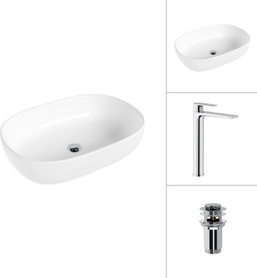Умывальник со смесителем Lauter 21836 + Reef 21CK8678C с донным клапаном 21190CH (хром)