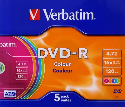 Набор дисков DVD-R Verbatim 4.7GB 16-x Slim Color (5шт)