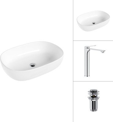Умывальник со смесителем Lauter 21836 + Rio 21AM12672 с донным клапаном 21190CH (хром)