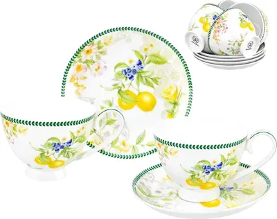 Набор для чая/кофе Elan Gallery Лимоны / 420760 (12шт, New Bone China)