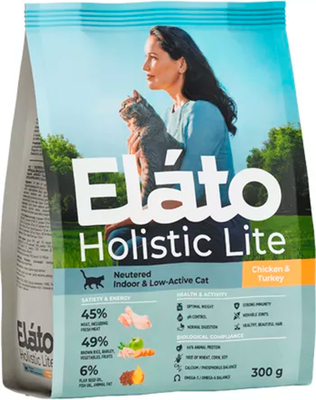 Сухой корм для кошек Elato Holistic Lite Для стерилизованных кошек с курицей и индейкой (300г)