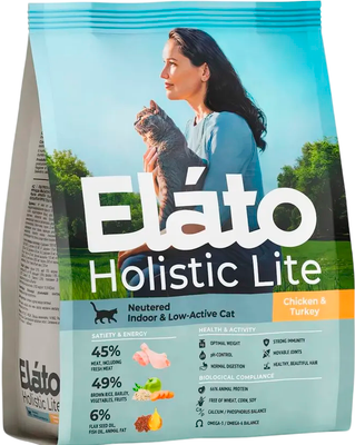 Сухой корм для кошек Elato Holistic Lite Для стерилизованных кошек с курицей и индейкой (7кг)