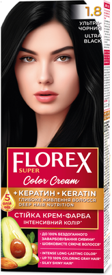 Крем-краска для волос Florex Super Кератин тон 1.8 ультра-черный