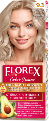 Крем-краска для волос Florex Super Кератин тон 9.3 платиновый блонд