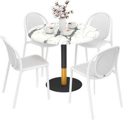 Обеденная группа Sheffilton SHT-DS307 (белый/белый мрамор/черный муар)