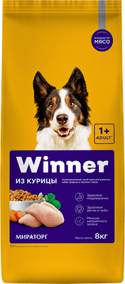 Сухой корм для собак Мираторг Winner для взрослых собак средних и крупных пород с курицей (8кг)
