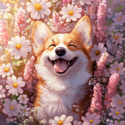 Набор алмазной вышивки Феникс+ Корги с ромашками / 70806