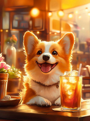 Набор алмазной вышивки Феникс+ Корги с лимонадом / 70818