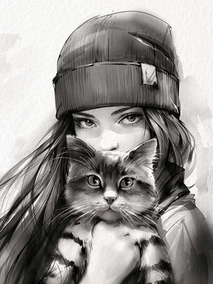 Набор алмазной вышивки Феникс+ Девушка с котом. Осень / 70850