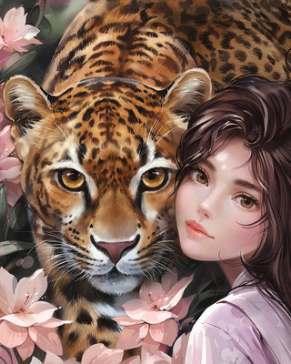 Набор алмазной вышивки Феникс+ Девушка и леопард / 70861