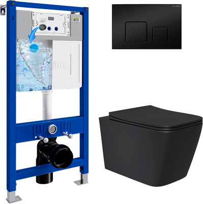 Унитаз подвесной с инсталляцией Lauter Magdeburg 21103EC + 21901002 (кнопка квадратная, черный)