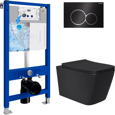 Унитаз подвесной с инсталляцией Lauter Magdeburg 21103EC + 21901002 (кнопка круглая, черный)