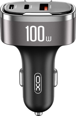 Адаптер питания автомобильный XO 100W /USB-A(30W)+Type-C(45W)+Lightning(25W) / CC61