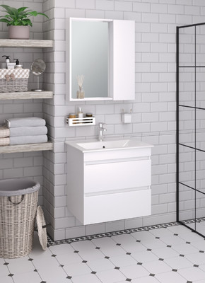 Тумба с умывальником Runo Манхэттен 65 + Оскар 65 (подвесная, белый)