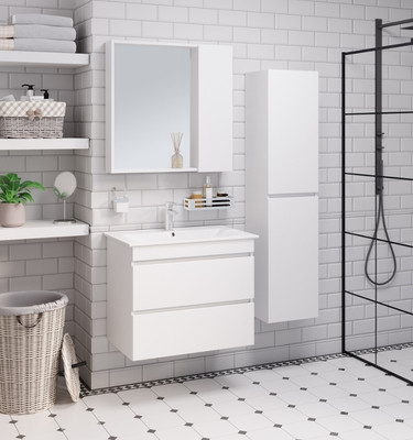 Тумба с умывальником Runo Манхэттен 75 + Оскар 75 (подвесная, белый)