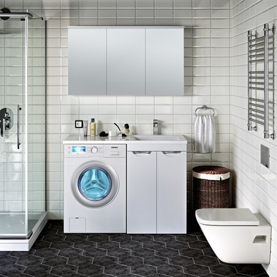 Тумба с умывальником Runo Лира 60 + Гамма 120 лайт с левым крылом (напольная, белый)