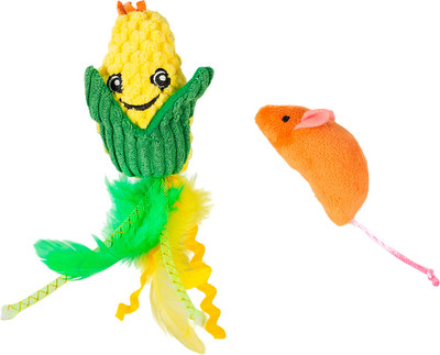 Набор игрушек для кошек Mr. Kranch Кукурузка и Мышка с кошачьей мятой и перышками / MKR178582 (желтый)