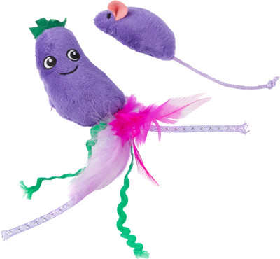 Набор игрушек для кошек Mr. Kranch Баклажанчик и Мышка плюшевая с к. мятой и перышками / MKR542366 (фиолетовый)
