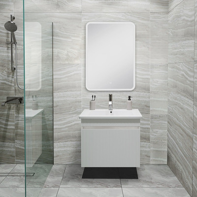 Тумба с умывальником Runo Модена 65 + Оскар 65 (подвесная, белый)