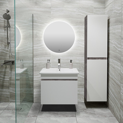 Тумба с умывальником Runo Модена 65 + Оскар 65 (подвесная, железный камень)