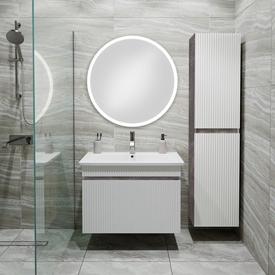 Тумба с умывальником Runo Модена 75 + Оскар 75 (подвесная, железный камень)