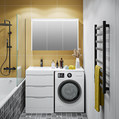 Тумба с умывальником Runo Орион 60 3 ящика + Гамма 120 лайт с правым крылом (напольная, белый)