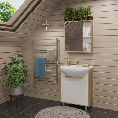 Тумба с умывальником Runo Эко 60 + Уют 60 (напольная, белый/лиственница)