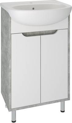 Тумба с умывальником Runo Эко 50 + Уют 50 (напольная, белый/серый бетон)