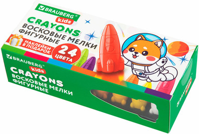 Восковые мелки Brauberg Kids. Ракета. С наклейками / 273083 (24цв)