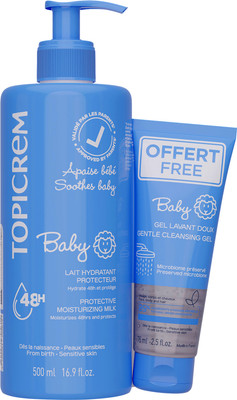 Набор косметики детской Topicrem Молочко Защитное увлажняющее 500мл+Гель Очищающий нежный 75мл