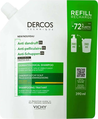 Шампунь для волос Vichy Dercos Против перхоти для сухих волос. Сменный блок (390мл)