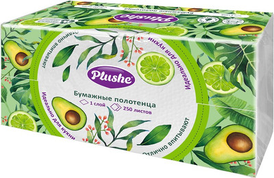 Бумажные полотенца Plushe Home V-сложения 1 слойное (250л)