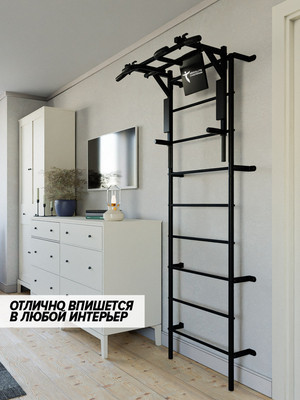 Турник-брусья Absolute Champion Центрл Спорт 3в1 / АЧ14024 (со шведской стенкой, черный/с черными ручками)