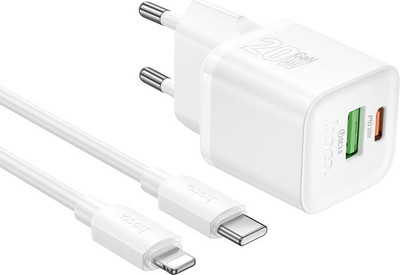 Зарядное устройство сетевое Hoco N65 + кабель Ligthing-Type-C белый