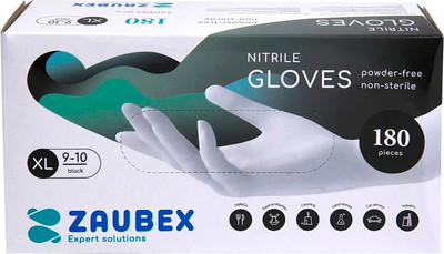 Перчатки одноразовые Zaubex Нитриловые неопудренные / 9122533 (XL, 180шт, черный)