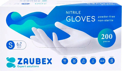 Перчатки одноразовые Zaubex Нитриловые неопудренные / 9122526 (S, 200шт, голубой)