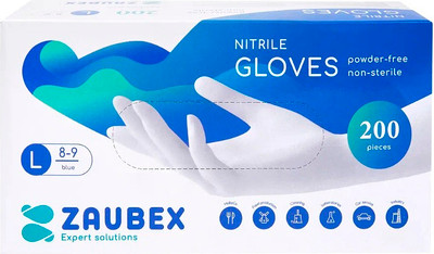 Перчатки одноразовые Zaubex Нитриловые неопудренные / 9122528 (L, 200шт, голубой)