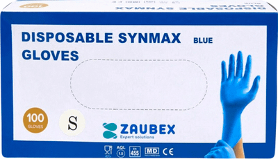 Перчатки одноразовые Zaubex Synmax Виниловые / 9125806 (S, 100шт, голубой)