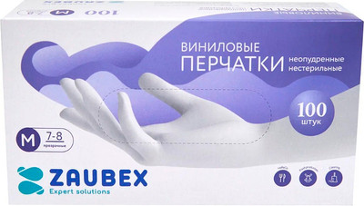 Перчатки одноразовые Zaubex Виниловые / 9122525 (M, 100шт, прозрачный)