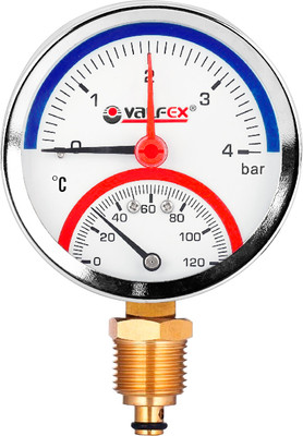 Термоманометр сантехнический Valfex 63мм 1/2" 6 бар 120°С / VF.TMN.63.012.06