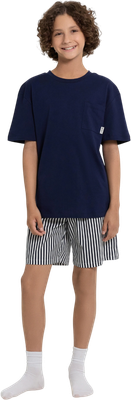 Пижама детская Mark Formelle 563329 (р.110-56-51, темно-синий/синяя полоска на белом)