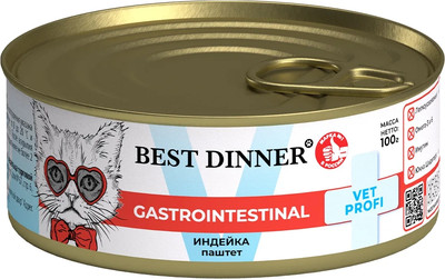 Влажный ветеринарный корм для кошек Best Dinner Vet Profi Gastrointestinal Exclusive Индейка (100г)