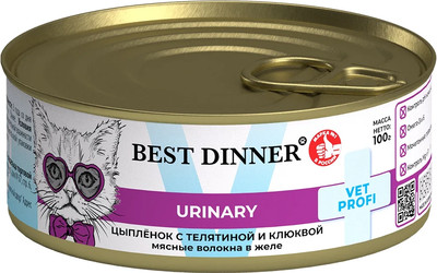 Влажный ветеринарный корм для кошек Best Dinner Vet Profi Urinary Exclusive Цыпленок с телятиной и клюквой (100г)