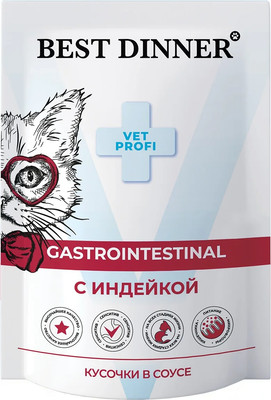 Влажный ветеринарный корм для кошек Best Dinner Vet Profi Gastro Intestinal кусочки в соусе с индейкой (85г)