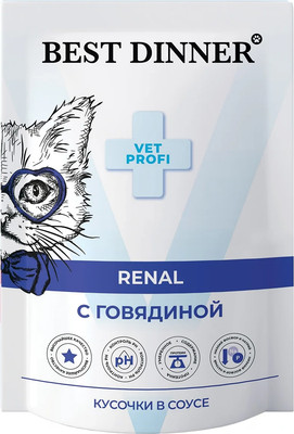 Влажный ветеринарный корм для кошек Best Dinner Vet Profi Renal кусочки в соусе с говядиной (85г)