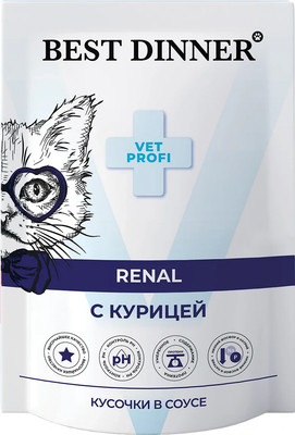 Влажный ветеринарный корм для кошек Best Dinner Vet Profi Renal кусочки в соусе с курицей (85г)