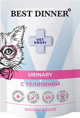 Влажный ветеринарный корм для кошек Best Dinner Vet Profi Urinary кусочки в соусе с телятиной (85г)