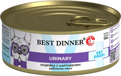 Влажный ветеринарный корм для собак Best Dinner Vet Profi Urinary Exclusive Индейка с картофелем (100г)