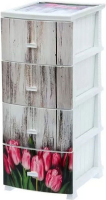 Комод пластиковый Русспласт Декор Тюльпан монорисунок 4 секции / РП-421 (белый)
